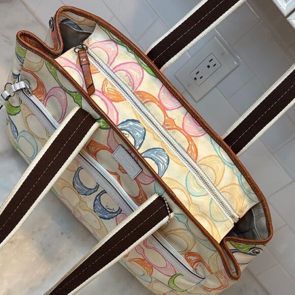 Coach Bag Purse Handbag Hampton Scribble Signature Logo Multicolor Tote Bag - Picture 13 of 16